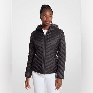 NWT Michael Kors Chevron Logo Print Quilted Nylon Reversible Jacket Size L